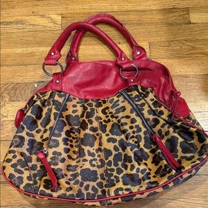Y2K Red and Leopard Print Women's Bag